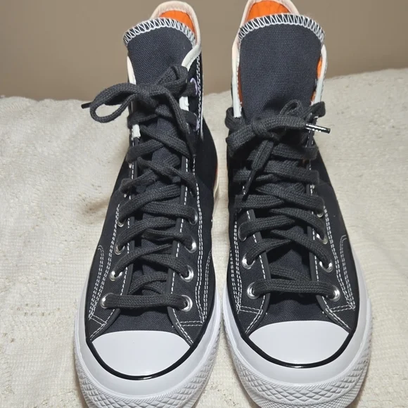 Converse Black High Top Sneakers with Cream, Orange & Purple Trim - Picture 4 of 14